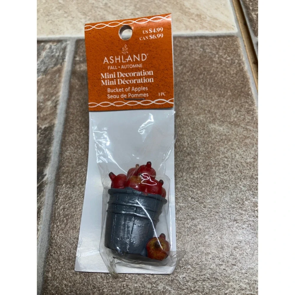 Ashland Fall Mini Decoration Bucket of Apples Red Grey Autumn Miniature 745592